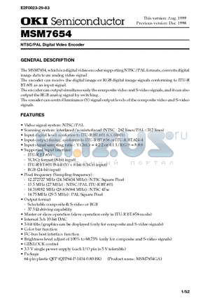 MSM7654 datasheet - NTSC/PAL Digital Video Encoder