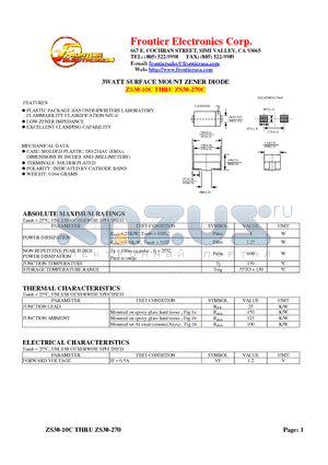 ZS30-10C datasheet - 3WATT SURFACE MOUNT ZENER DIODE