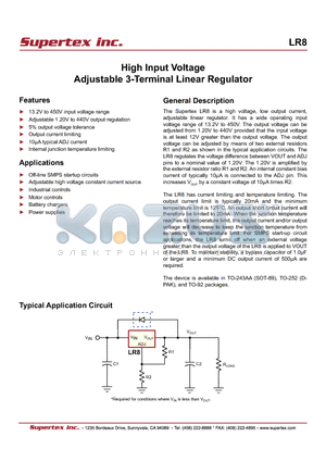 LR8K4-G datasheet - High Input Voltage Adjustable 3-Terminal Linear Regulator