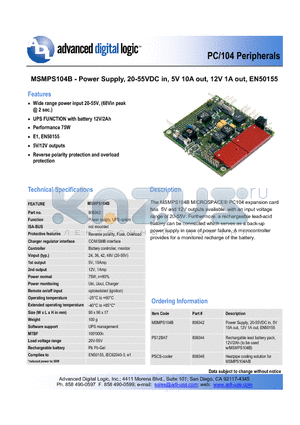 MSMPS104B datasheet - Power Supply, 20-55VDC in, 5V 10A out, 12V 1A out