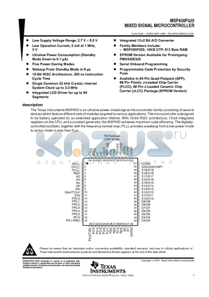 MSP-EVK430A320 datasheet - MIXED SIGNAL MICROCONTROLLER