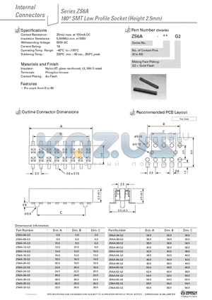 ZS6A-16-G2 datasheet - 180` SMT Low Profile Socket (Height 2.5mm)