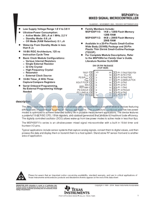 MSP430F110IPWR datasheet - MIXED SIGNAL MICROCONTROLLER