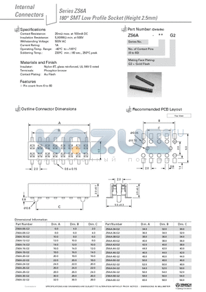 ZS6A-40-G2 datasheet - 180` SMT Low Profile Socket (Height 2.5mm)