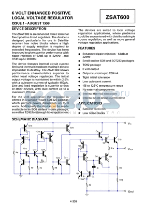 ZSAT600N8 datasheet - 6 VOLT ENHANCED POSITIVE LOCAL VOLTAGE REGULATOR