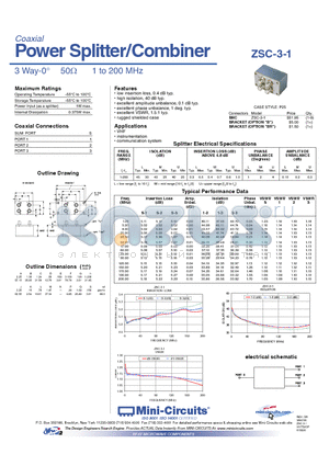 ZSC-3-1 datasheet - Power Splitter/Combiner