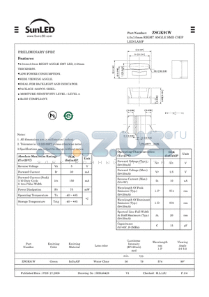 ZSGK91W datasheet - 4.0x3.0mm RIGHT ANGLE SMD CHIP LED LAMP