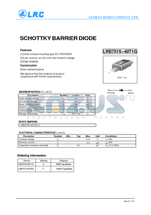 LRB751S-40T1G datasheet - SCHOTTKY BARRIER DIODE High reliability
