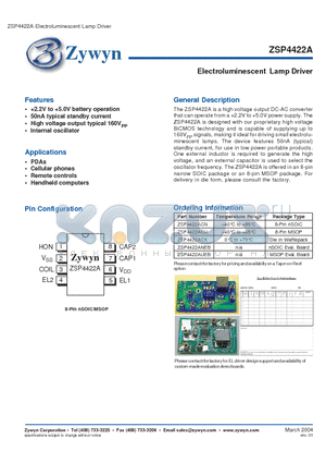 ZSP4422ACX datasheet - Electroluminescent Lamp Driver