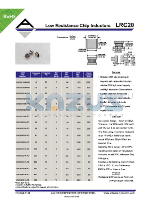 LRC20-391K-RC datasheet - Low Resistance Chip Inductors