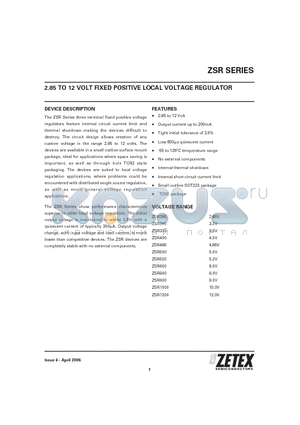 ZSR_06 datasheet - 2.85 TO 12 VOLT FIXED POSITIVE LOCAL VOLTAGE REGULATOR