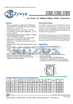 ZT483ECN datasheet - Low Power 5V 250kbps/10Mbps RS485 Transceivers