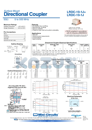 LRDC-10-1J+ datasheet - Directional Coupler 50Y 5 to 500 MHz