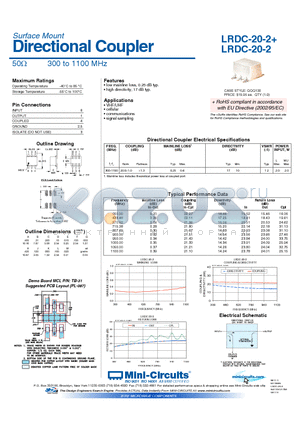 LRDC-20-2+ datasheet - Directional Coupler 50Y 300 to 1100 MHz