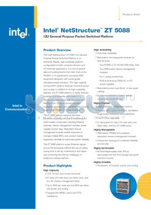 ZT5088 datasheet - 12U General Purpose Packet Switched Platform