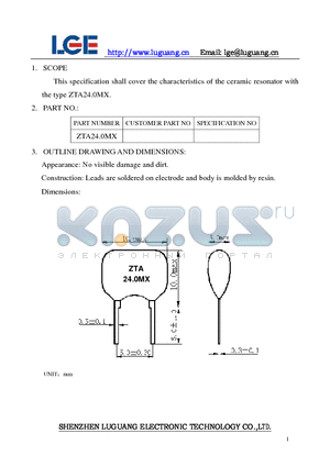 ZTA240MX datasheet - ceramic resonator