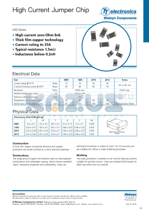 LRZ2010R000 datasheet - High Current Jumper Chip