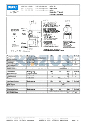 LS02-1A66-PP-2000W_DE datasheet - (deutsch) LS Level Sensor