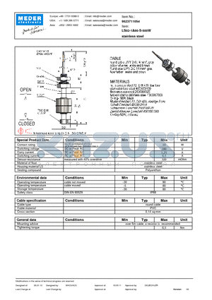 LS02-1A66-S-500W datasheet - LS Level Sensor