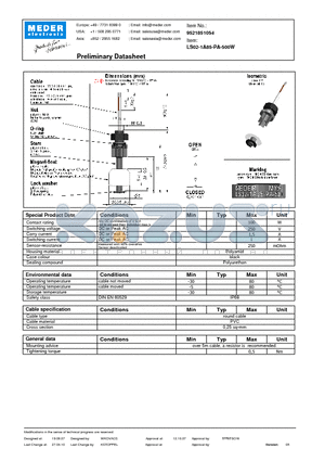LS02-1A85-PA-500W datasheet - LS Level Sensor