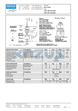 LS02-1B66-PA-500W datasheet - LS Level Sensor