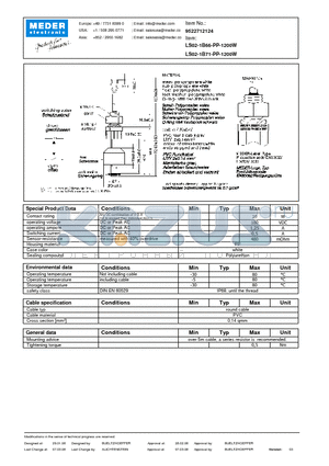 LS02-1B71-PP-1200W datasheet - LS Level Sensor