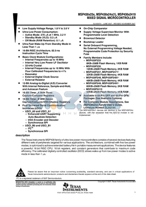 MSP430F233TRGCR datasheet - MIXED SIGNAL MICROCONTROLLER