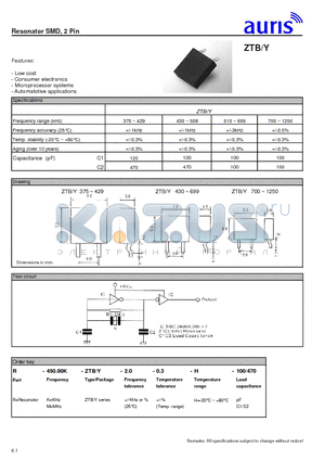 ZTB datasheet - Resonator SMD, 2 Pin