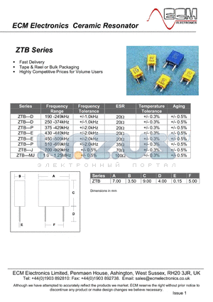 ZTB datasheet - Electronics Ceramic Resonator