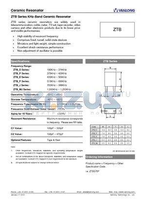 ZTB datasheet - KHz-Band Ceramic Resonator