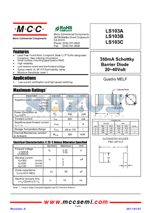LS103A datasheet - 350mA Schottky Barrier Diode 20~40Volt
