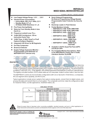 MSP430F415IRTD datasheet - MIXED SIGNAL MICROCONTROLLER