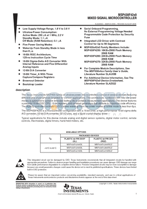 MSP430F4260IRGZR datasheet - MIXED SIGNAL MICROCONTROLLER