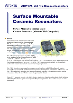 ZTB455YTR datasheet - ZTBY 375- 250 KHz Ceramic Resonators