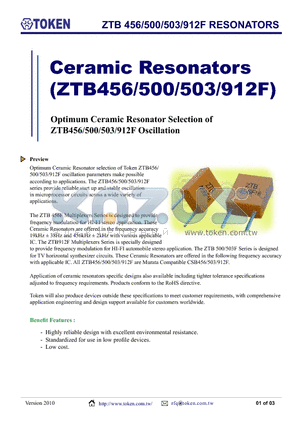ZTB456F15TR datasheet - ZTB 456/500/503/912F RESONATORS