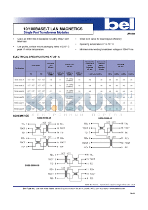 S558-5999-U7 datasheet - 10/100BASE-T LAN MAGNETICS