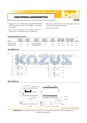 S558-5999-93 datasheet - HIGH SPEED LAN MAGNETICS