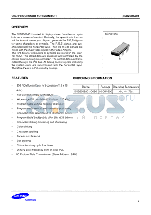 S5D2508A01 datasheet - OSD PROCESSOR FOR MONITOR