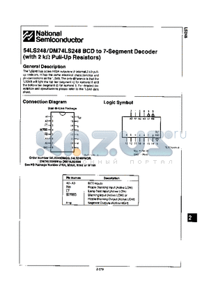 LS248 datasheet - BCD TO 7-SEGMENT DECODER