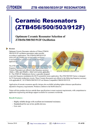 ZTB503F15TR datasheet - ZTB 456/500/503/912F RESONATORS