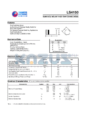 LS4150 datasheet - SURFACE MOUNT FAST SWITCHING DIODE