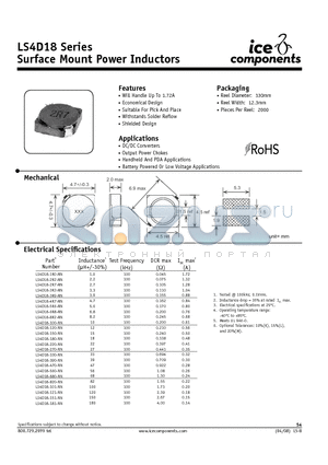 LS4D18-470-RN datasheet - Surface Mount Power Inductors