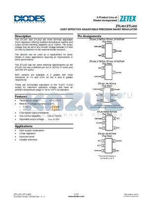 ZTL431ASE5TA datasheet - COST EFFECTIVE ADJUSTABLE PRECISION SHUNT REGULATOR