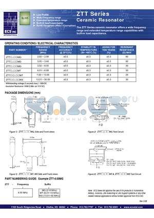 ZTT-4.00MG datasheet - Ceramic Resonator