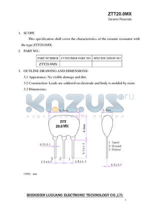 ZTT20.0MX datasheet - Ceramic Resonato