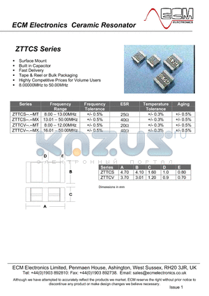 ZTTCS datasheet - Electronics Ceramic Resonator