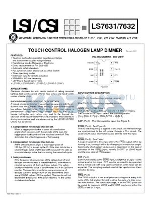 LS7631 datasheet - TOUCH CONTROL HALOGEN LAMP DIMMER