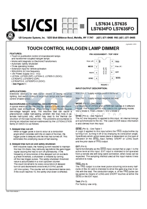 LS7634 datasheet - TOUCH CONTROL HALOGEN LAMP DIMMER