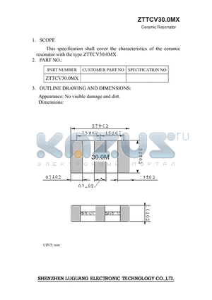 ZTTCV30.0MX datasheet - Ceramic Resonator