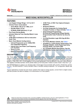 MSP430G2211IPW14R datasheet - MIXED SIGNAL MICROCONTROLLER